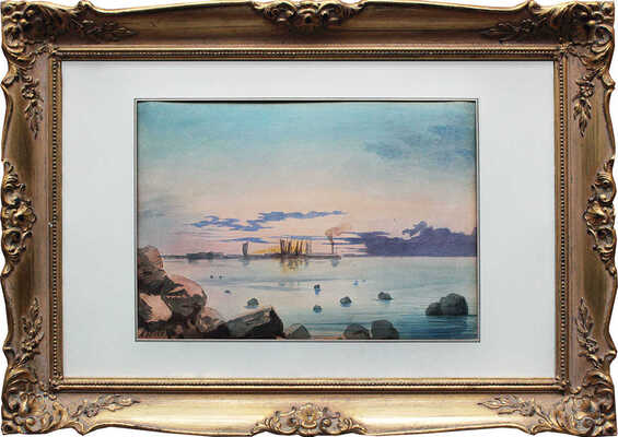 Бенуа Альберт Николаевич. Финский залив. Вид на причал в Петергофе